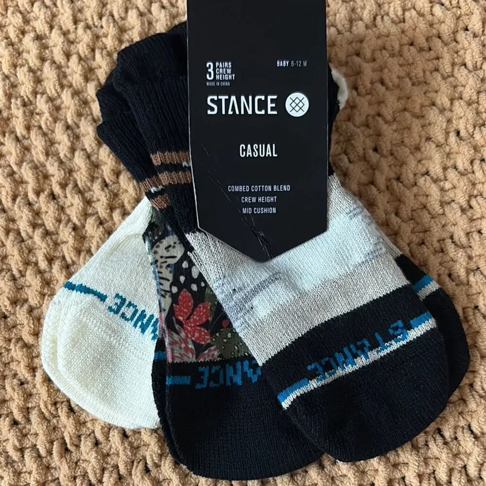 3 Pairs Baby Stance Casual Crew Socks Size 6-12 months
